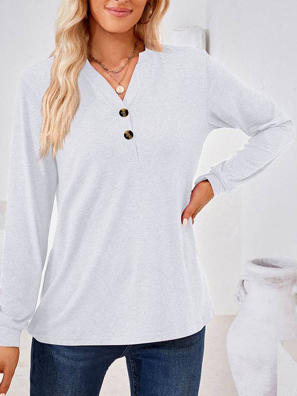 UZ Wholesale Store – Engroshandel Tunika - Dame – Løse T-shirts med V-hals med split-joint med lange ærmer2