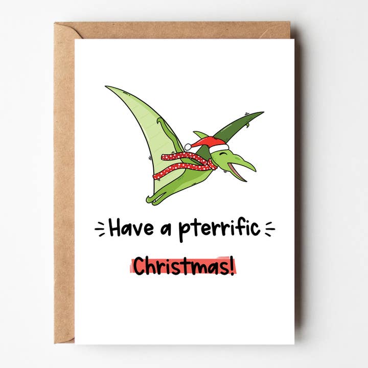 Pterodactyl Pun - Dinosaur Christmas Greeting Card for wholesale by The Laughing Sloth