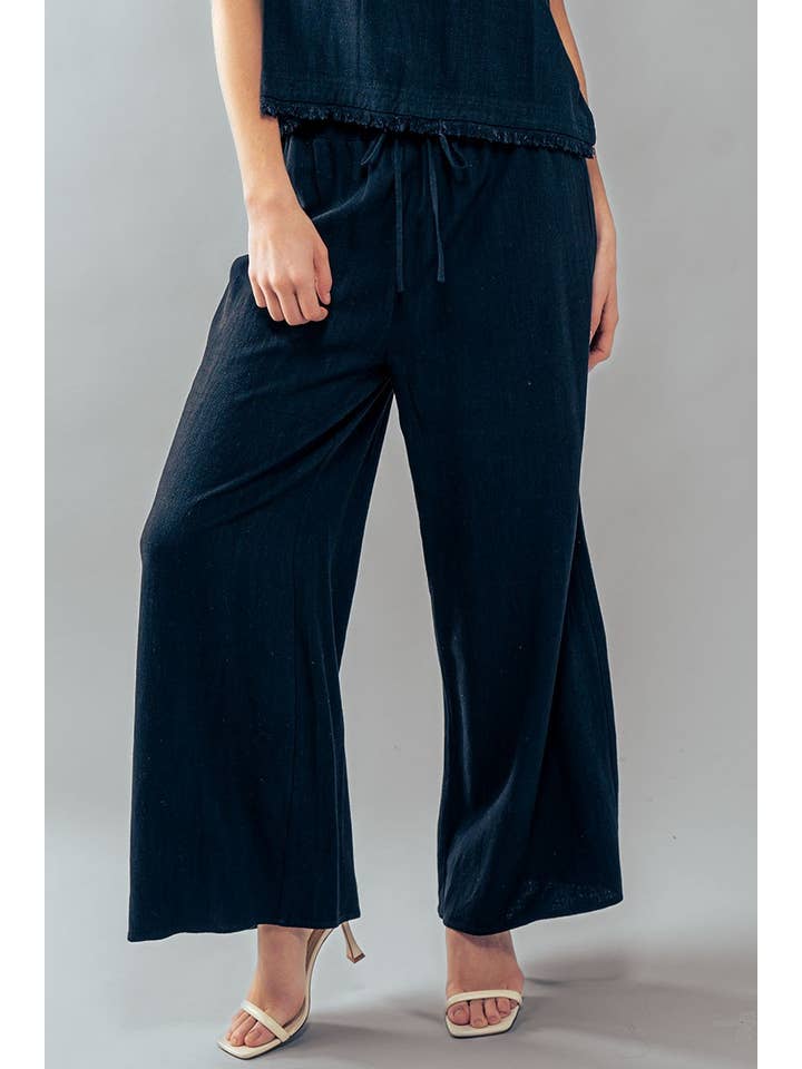 Urban Daizy - Wholesale Pants - Women's - Linen Blend Wide Leg Drawstring Palazzo Pants