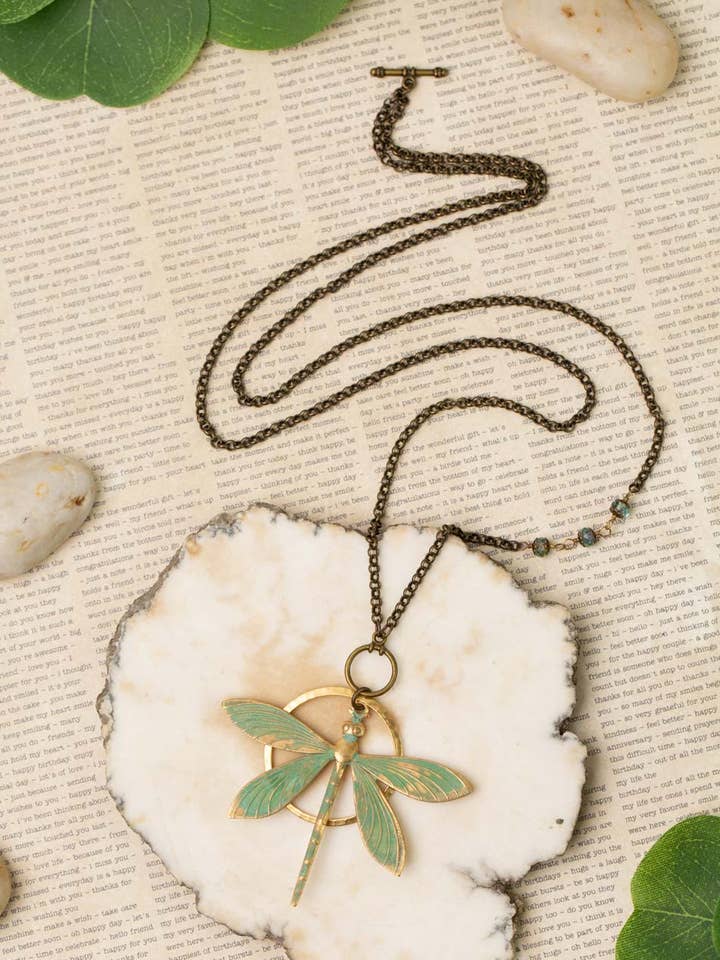 Rustic Creek 16.5 Or 33"" Simple Dragonfly Pendant Necklace for wholesale by Anne Vaughan Designs Jewelry