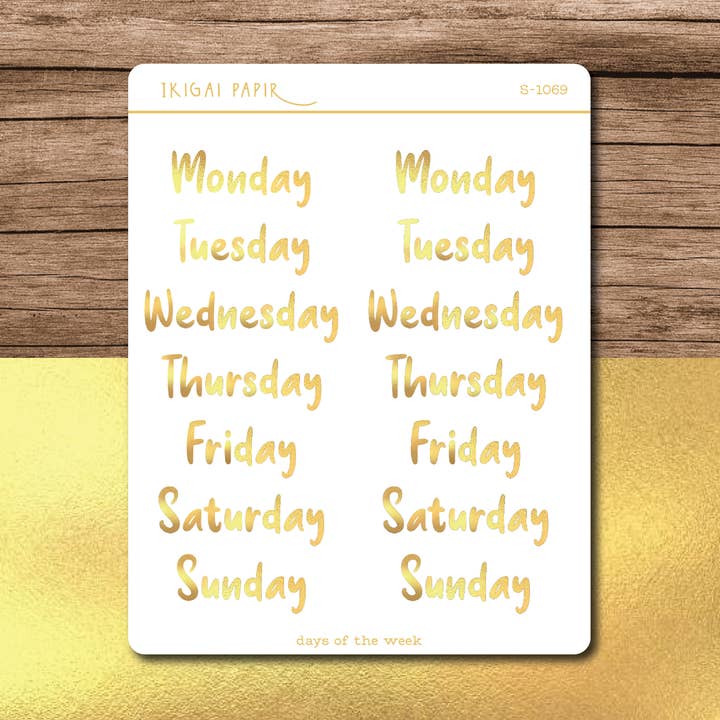 Forgyldte dage i ugen Sticker Sheet (Bubbly) for engroshandel hos Ikigai Papir