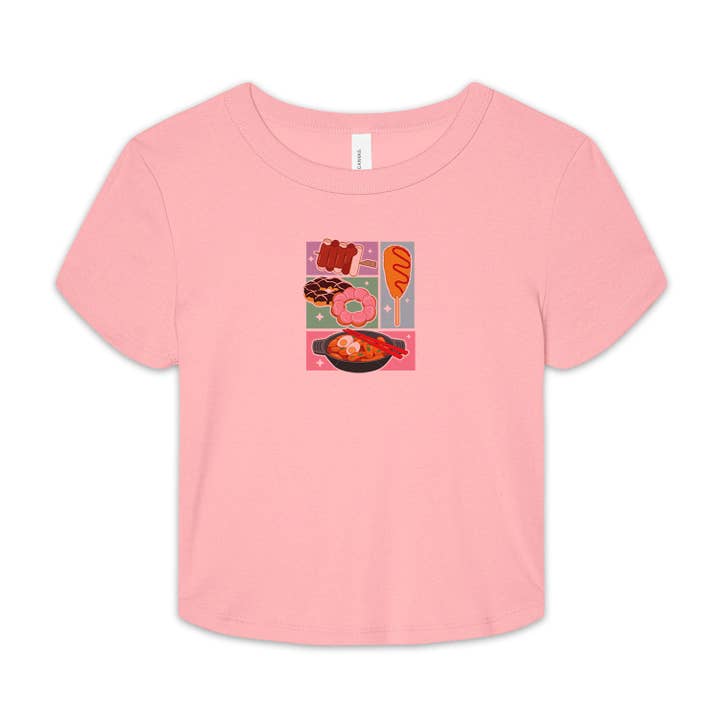 Lucky Luna Apparel - Wholesale Screen printed t-shirt – Women′s - Korean Street Food Illustration Baby Tee5