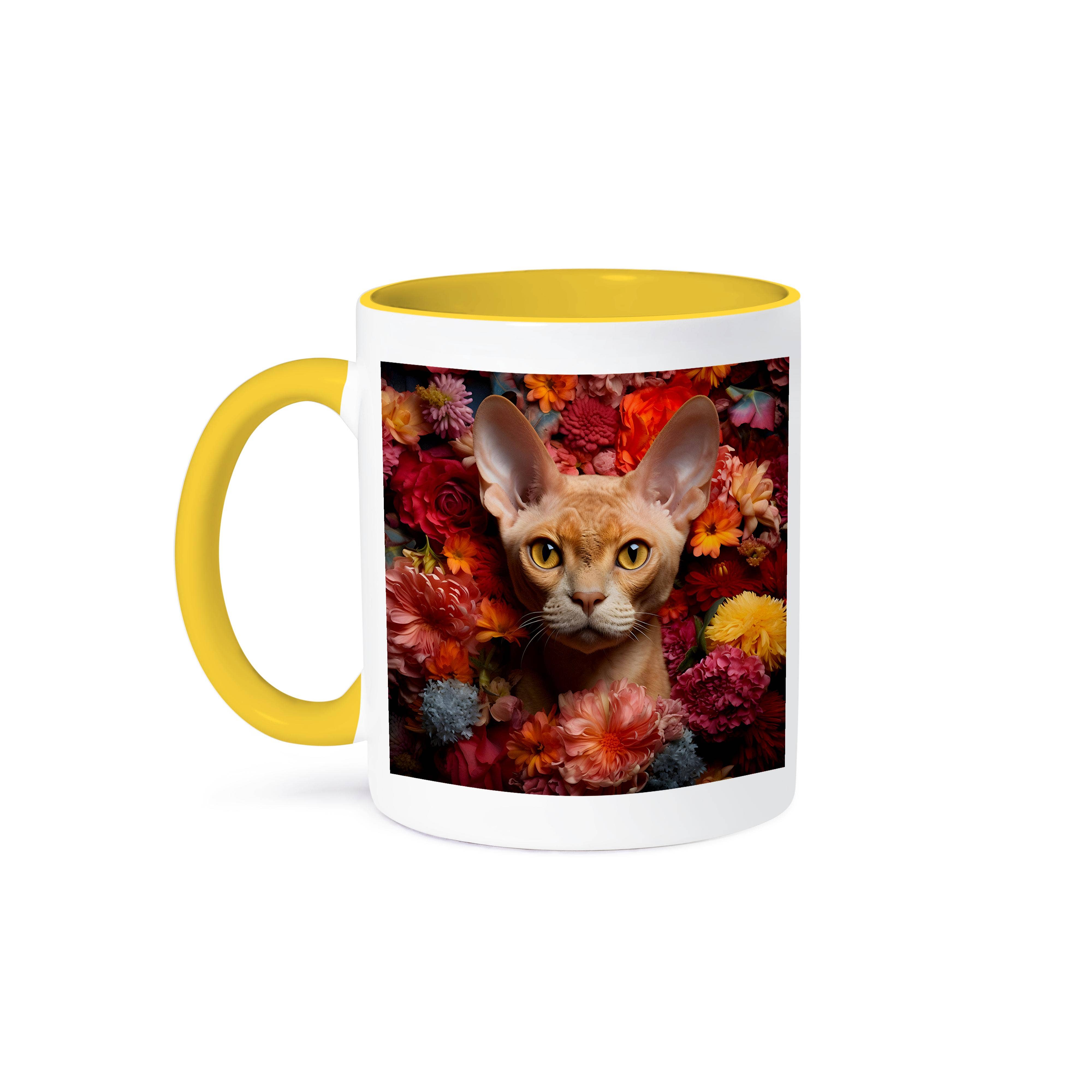 3dRose – wholesale Coffee mug – 3dRose, Devon Rex cat with floral background, Mug0