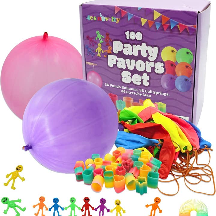 4E's Novelty - Wholesale Party Favor - 4E’s Novelty 108 Pcs Party Favors for Kids 8-12 – Punch Balloons, Coil Springs, Stretchy Men, Bulk Set7