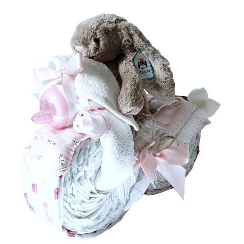 Nappie Cakes - Wholesale New Mom Gift Box/Set - Bike Nappy Cake | Jellycat Bashful Bunny
