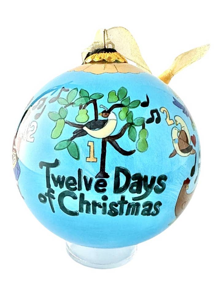 Hand-Painted Glass Ornament - 12 Days of Christmas for wholesale by Kitty Keller Designs