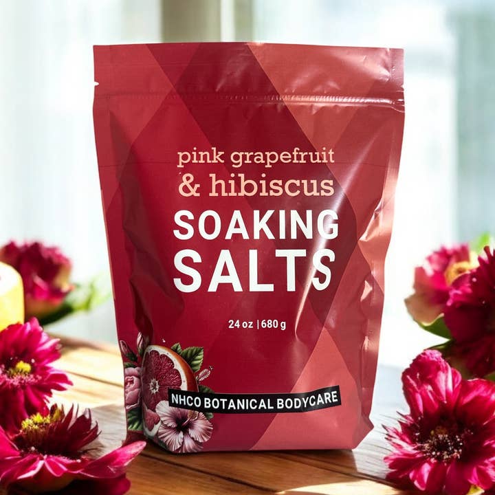 Pink Grapefruit & Hibiscus Soaking Salts for wholesale by NHCO Botanical Bodycare