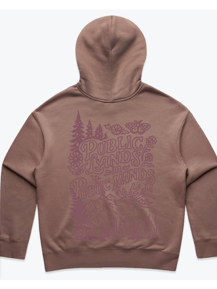 Public Lands In Public Hands | PNW | Boxy Hooded Sweatshirt for wholesale by Northern Pacific Printing Company
