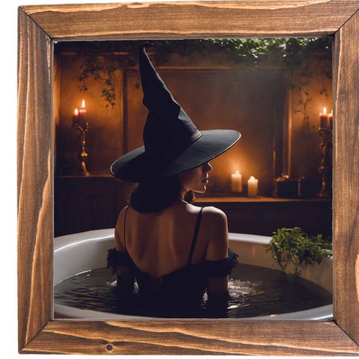 Witch in Bath Tub Face Turned Sign Halloween Decor for wholesale by Teele and Co.