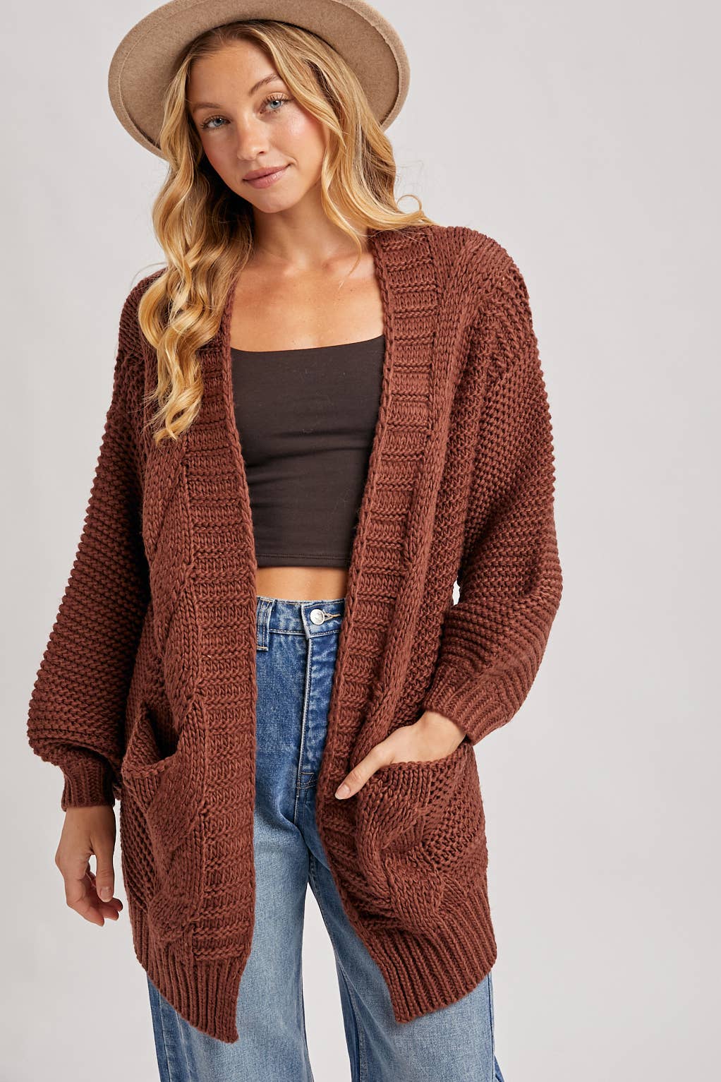 Bluivy - Vente Cardigan – femme - CARDIGAN À MANCHE LANTERNE À CÂBLE27