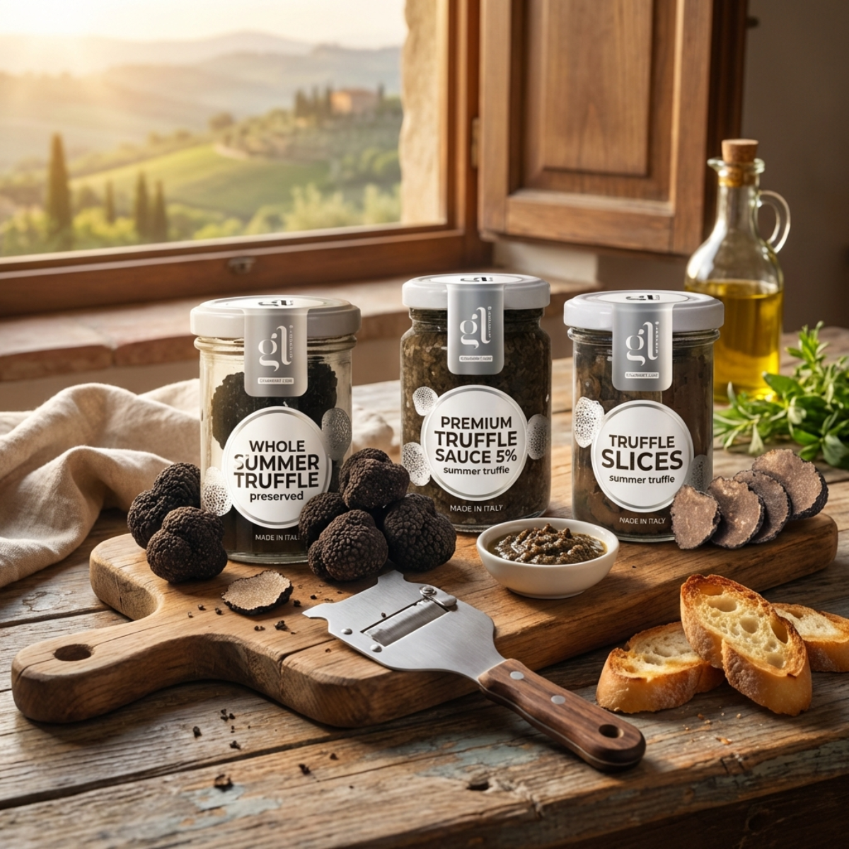 Wholesale Italian Food - Wholesale Dried/Dehydrated Vegetables - GL Truffle Gourmet, Black Summer Truffle Carpaccio Sliced 85g  (2.99 oz)3