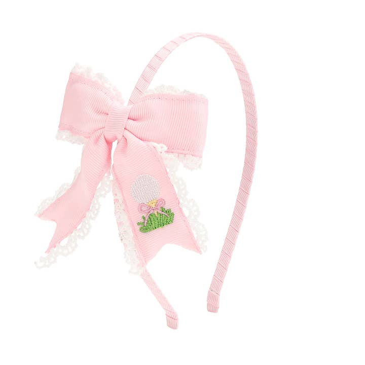 Golf Tee Embroidered Lace Bow Headband - Kids Hair Accessory for wholesale by Sweet Wink