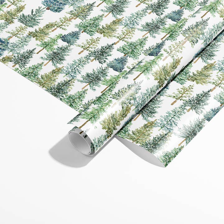 KelseyMDesigns - Wholesale Wrapping Paper Roll - Evergreen Christmas Trees Wrapping Paper - 3 Sheet Roll