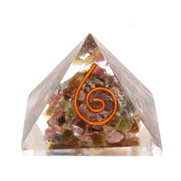 Vives de la Cortada S.L - Venta al por mayor Piedras/cristales espirituales - Pirámide Orgonita de Turmalina Multicolor en Resina
