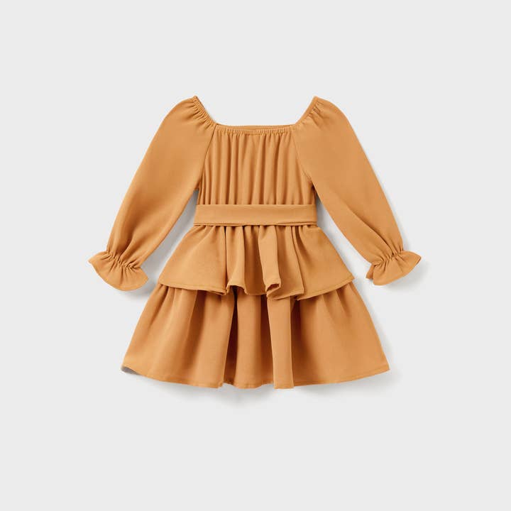Brown Family Matching Long Sleeves Polo Shirt or Ruffle Hem Dress for wholesale on Faire