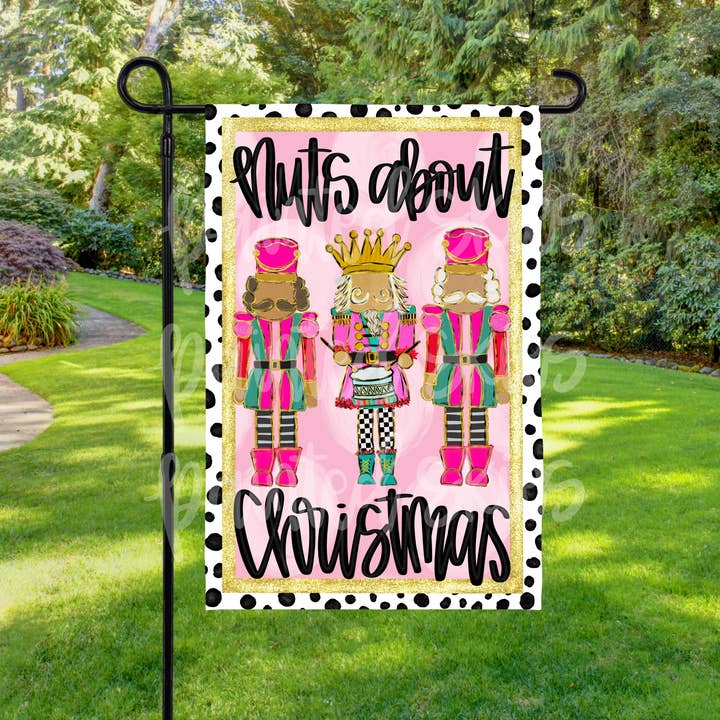 Nuts About Christmas Pink Nutcracker Garden Flag for wholesale by Painted Skies