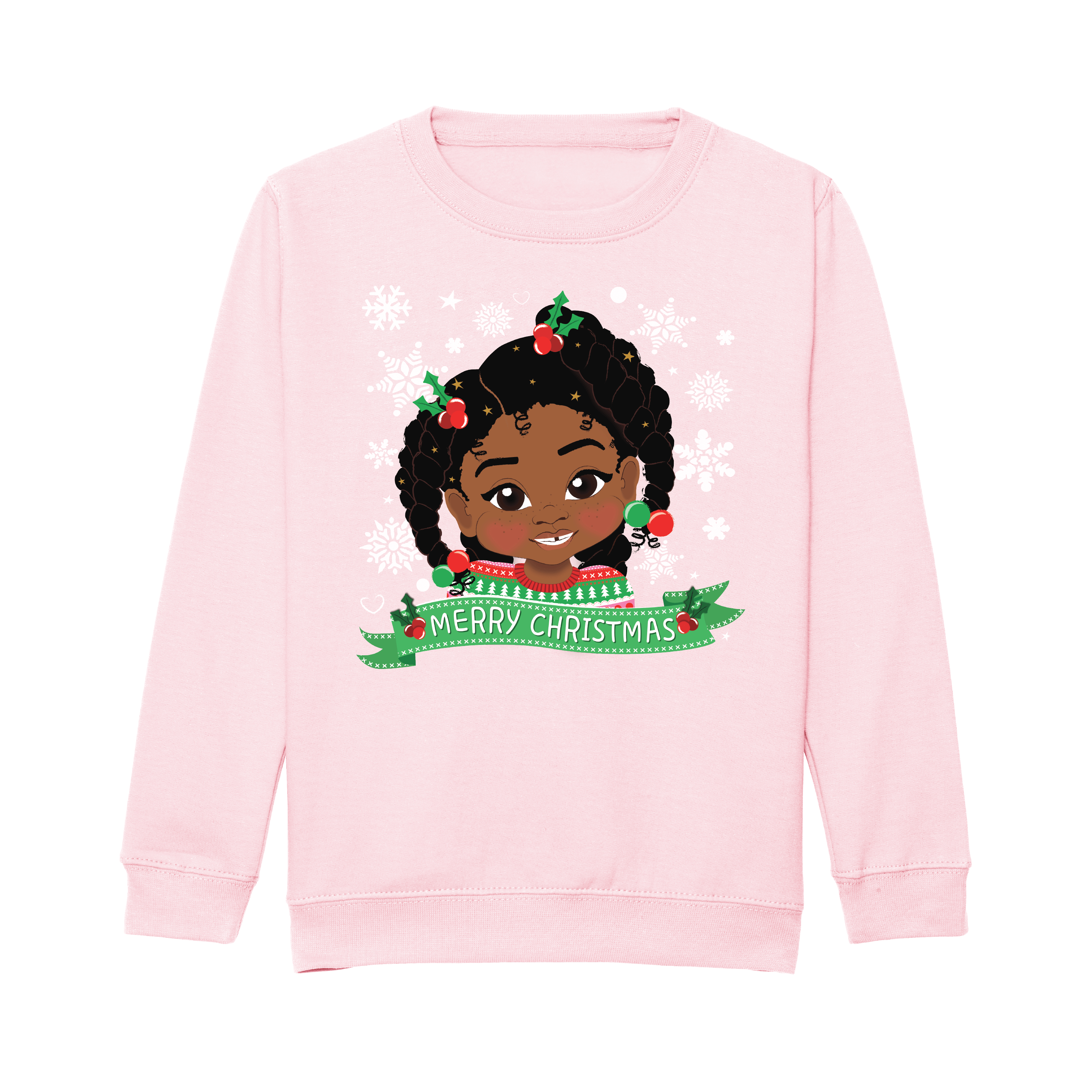 Fefus Designs - Wholesale Sweatshirt - Kids - Black Girl Big Afro Twists Christmas Sweatshirt – Holiday Jumper | Fefus Designs0