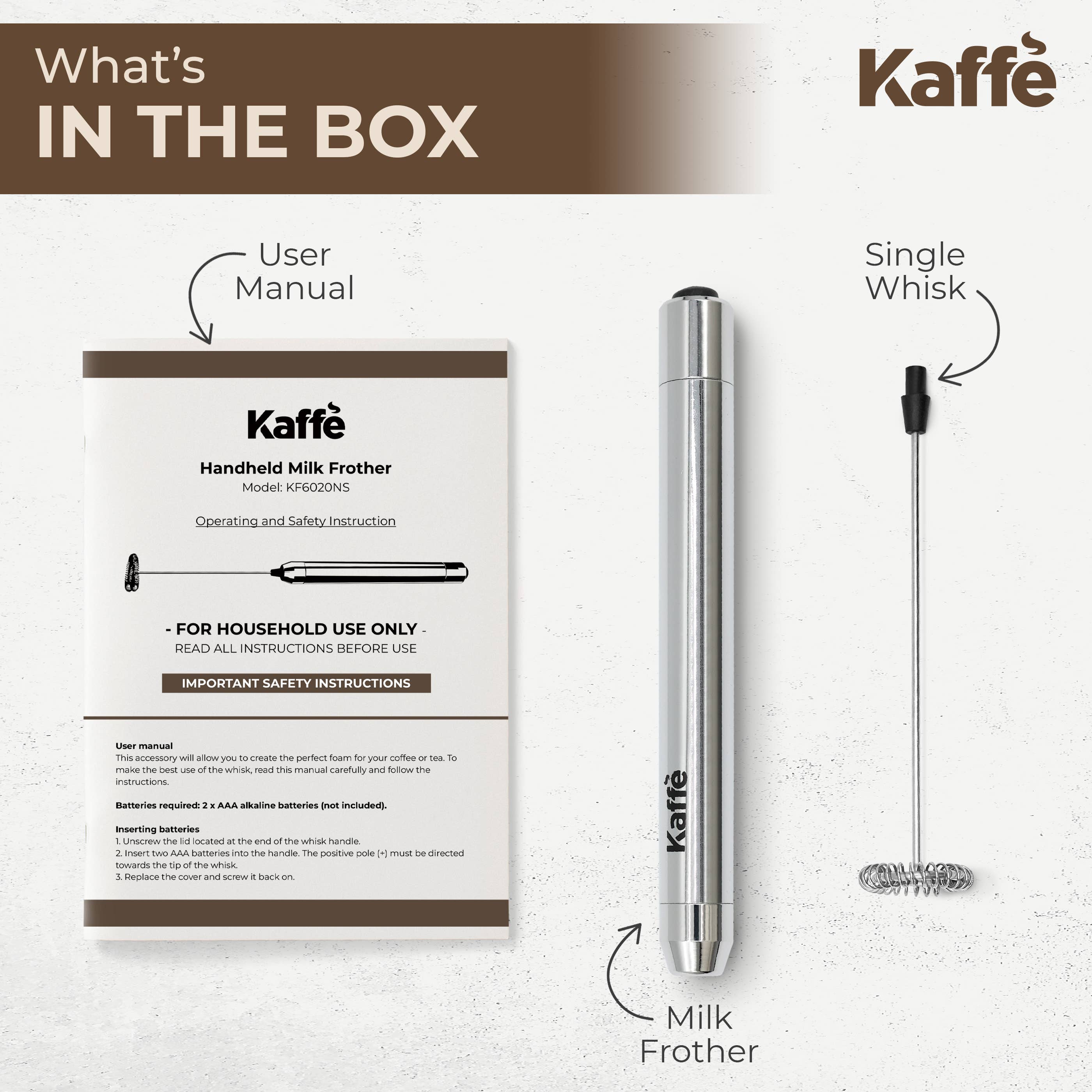 Kaffe – wholesale Kitchen tool/gadget – Kaffe Handheld Milk Frother Stainless Steel No Stand1