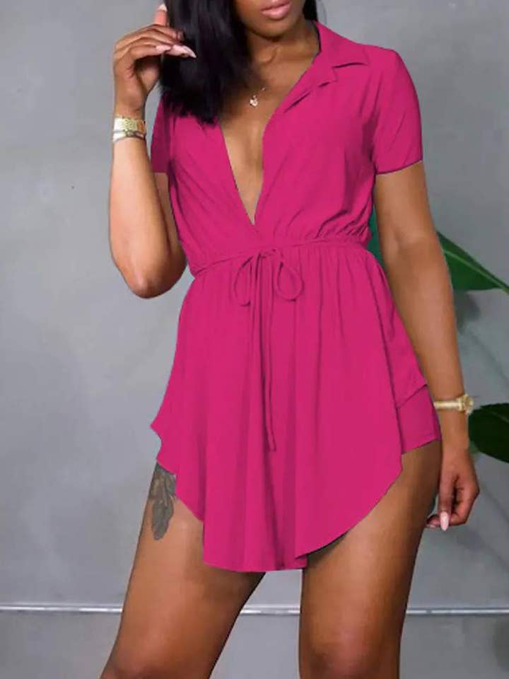 drawstring waist asymmetrical hem top shorts set for wholesale by Flarix