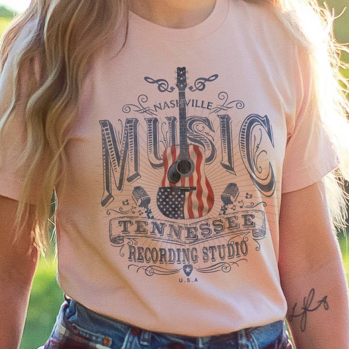 Par.tees by Party On! - Wholesale Screen Printed T-Shirt - Women's - Nashville Music USA Country Western america flag Graphic Tee
