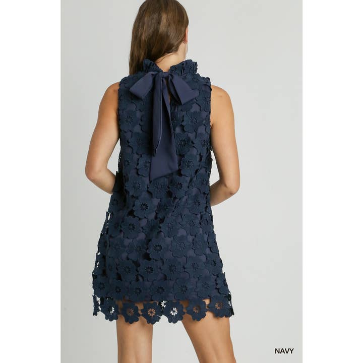 Floral Lace High Neck Sleeveless Dress w_Bow Tie for wholesale by BNS