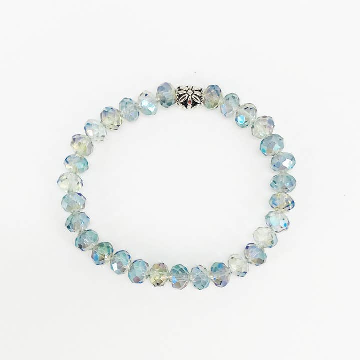 Magnolia & Peach Jewelry Boutique, LLC - Wholesale Beaded Bracelet - Vitral Blue Glass Bead Stretchy Bracelet1