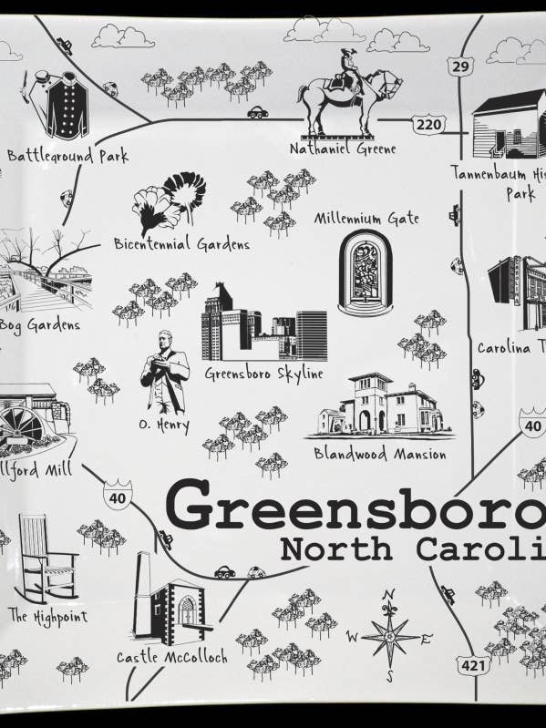 Greensboro B&W Mapa Prato Quadrado Grande por atacado de The Dish