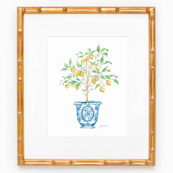 Ginger Jar Lemon Tree Watercolor Art Print for wholesale by Simply Jessica Marie