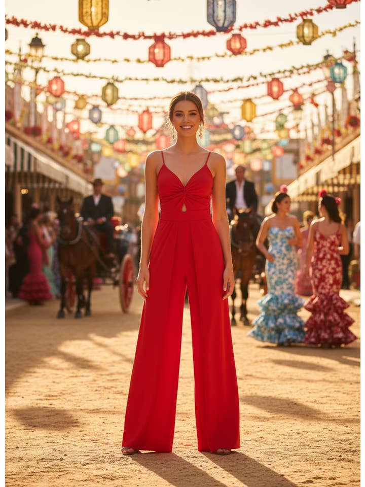 LONG RED JUMPSUIT 3062 for wholesale on Faire1