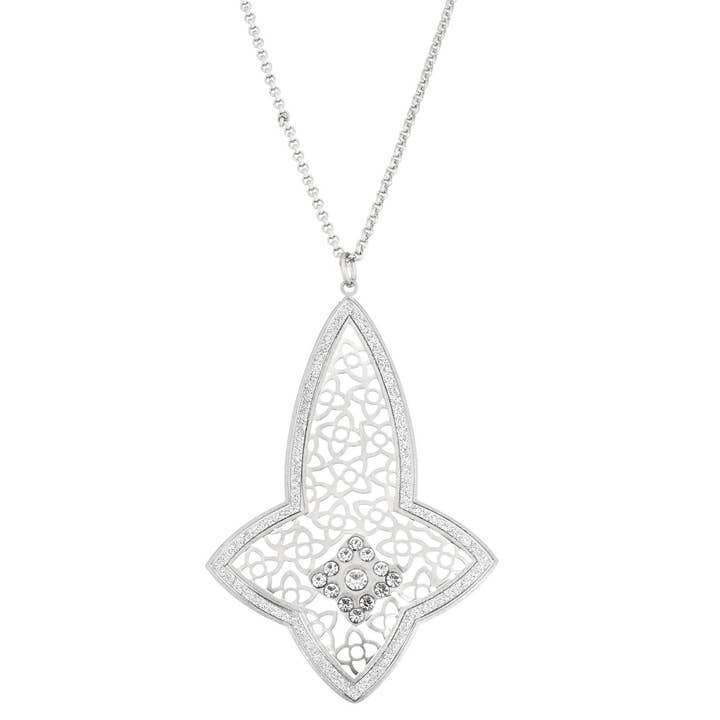 Pendentif Fleur de Lis en filigrane argenté avec cristaux pour la vente par Luxe on Main LLC
