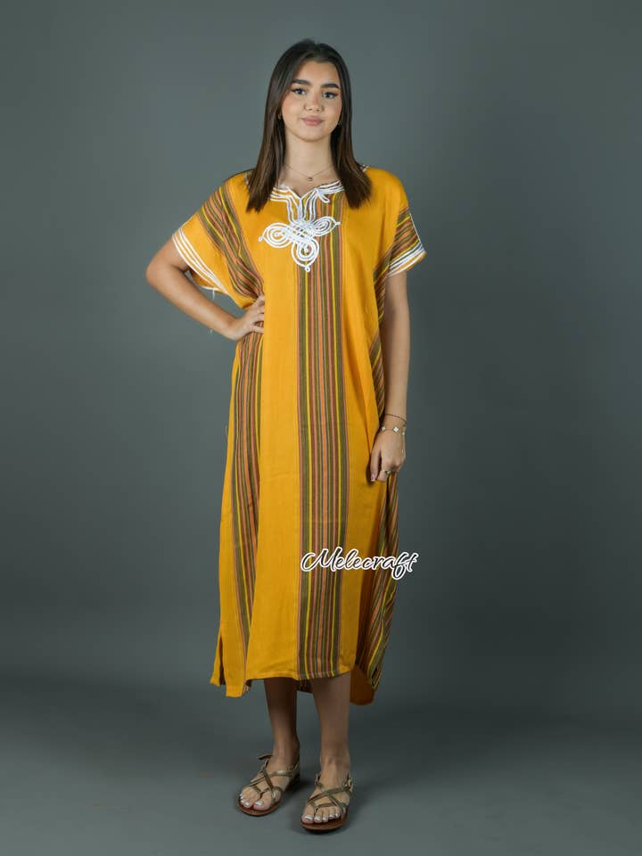 Melecraft - Vendita all'ingrosso Caftano - Donna - Caftano a righe marocchino per donna - Gandoura fatta a mano