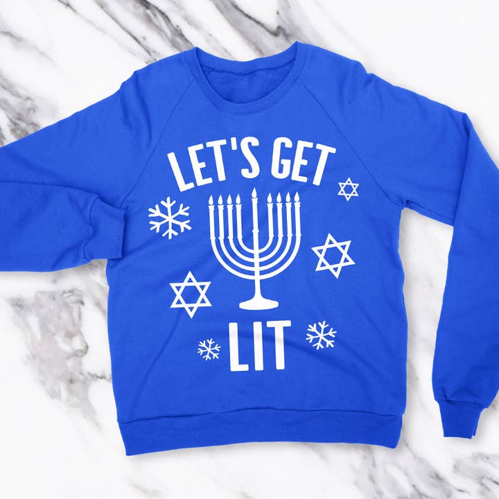 Nobullwoman Apparel - Wholesale Graphic Sweatshirt - Women's - LET'S GET LIT Hanukkah Sweatshirt Unisex - Hanukkah Sweaters