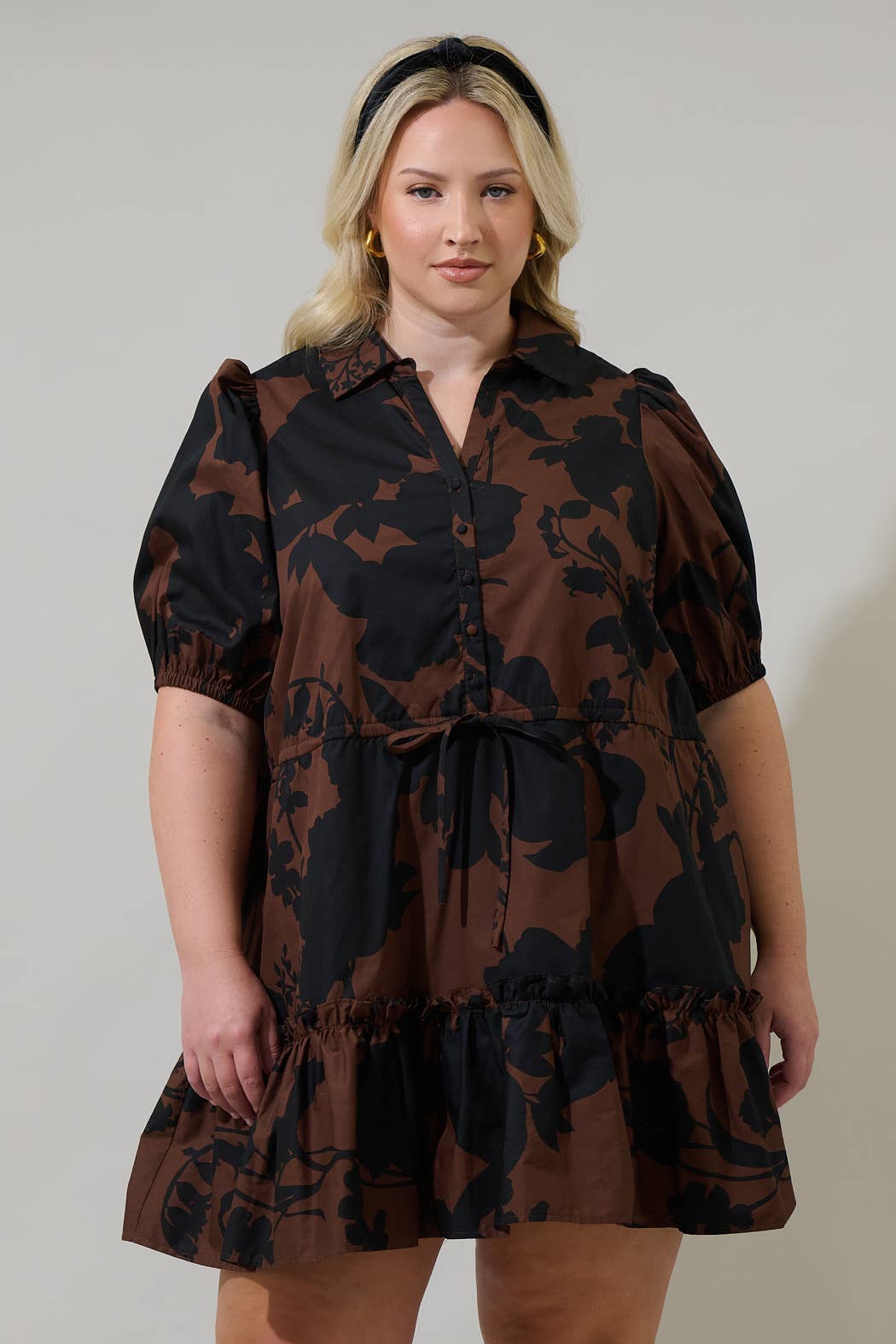 Chocolate Somerton Floral Stacie Button Down Mini Dress Curve for wholesale on Faire5