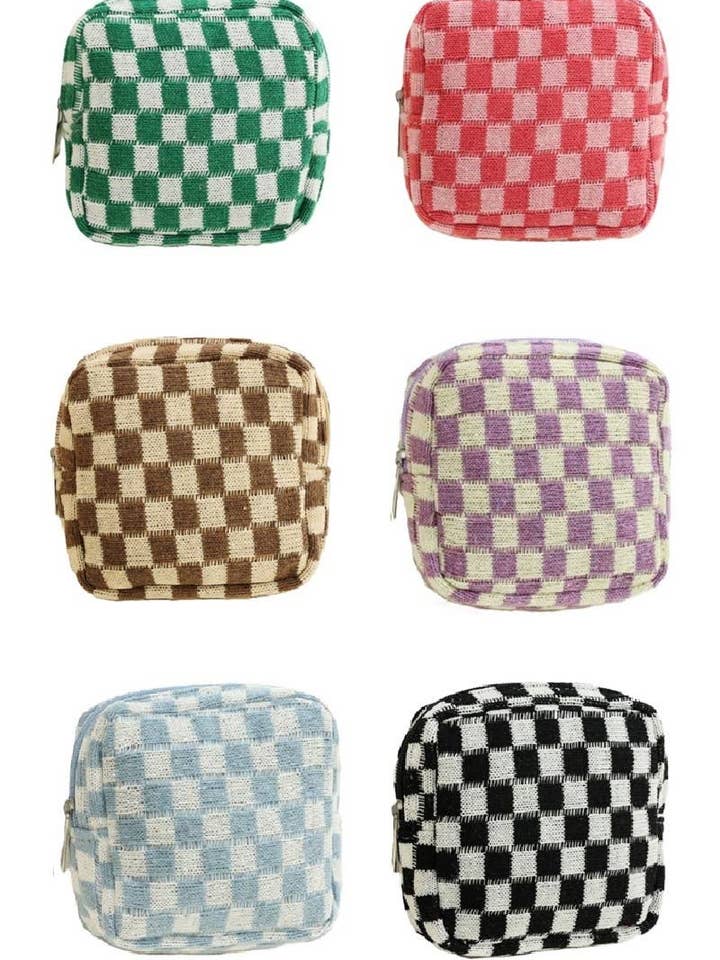 Mini Checkered Makeup Cosmetic Travel Case for wholesale by Vanilla Monkey