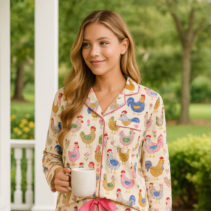 PRÉCOMMANDE Printemps 2026 - Ensemble de Pyjama Poules Douces du Sud - Expédition le 23/2 pour la vente par Thomas and Lee Company