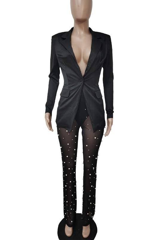 Queen Fashion - Venta al por mayor Conjuntos de top y falda - Mujer - blazer blanco a la moda con pantalones transparentes6