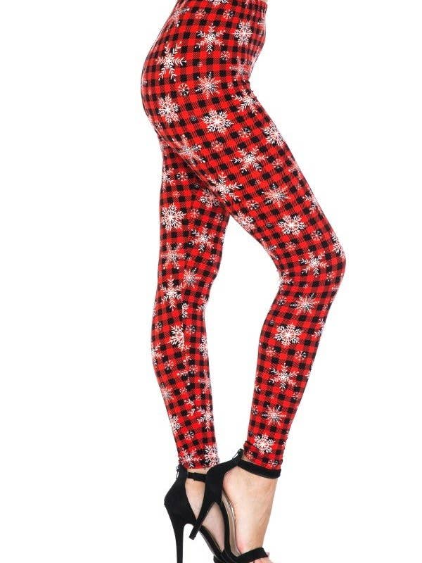 Legging tendance à carreaux rouges et noirs - Check the Snow pour la vente par LeggingGirl.com