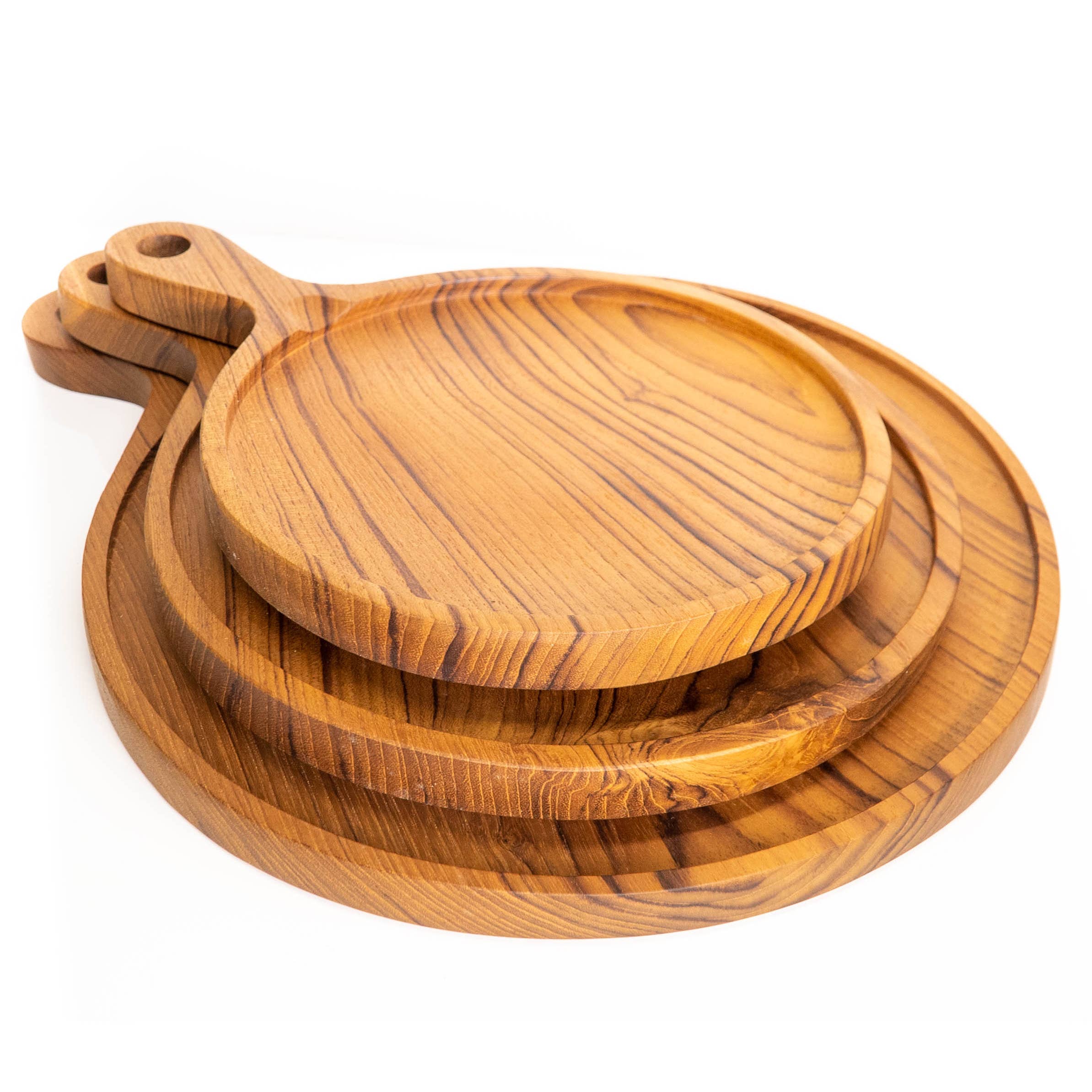 Rainforest Bowls - Wholesale Pizza Board - 8 Inch Teak Wood Pizza Board with Handle & Rim8