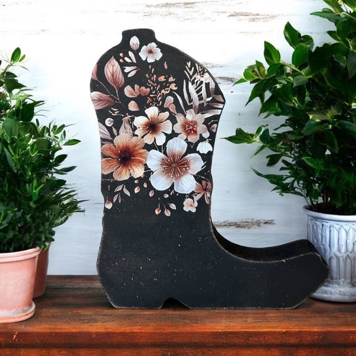 Country Western Wood Cowgirl Boot - Rustic Wood Boho Décor for wholesale by Inkwood Crafters