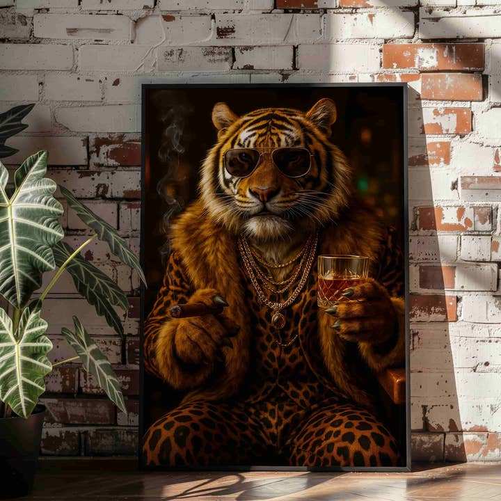 Fureur Dorée | Impression d'Art Murale Tigre Doré Majestueux pour la vente par Belter Prints