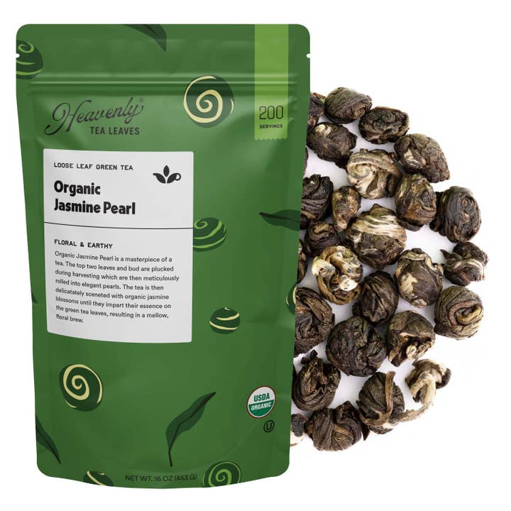 Organic Jasmine Pearl, Bulk Loose Leaf Green Tea, 1 lb. for wholesale by Heavenly Tea Leaves
