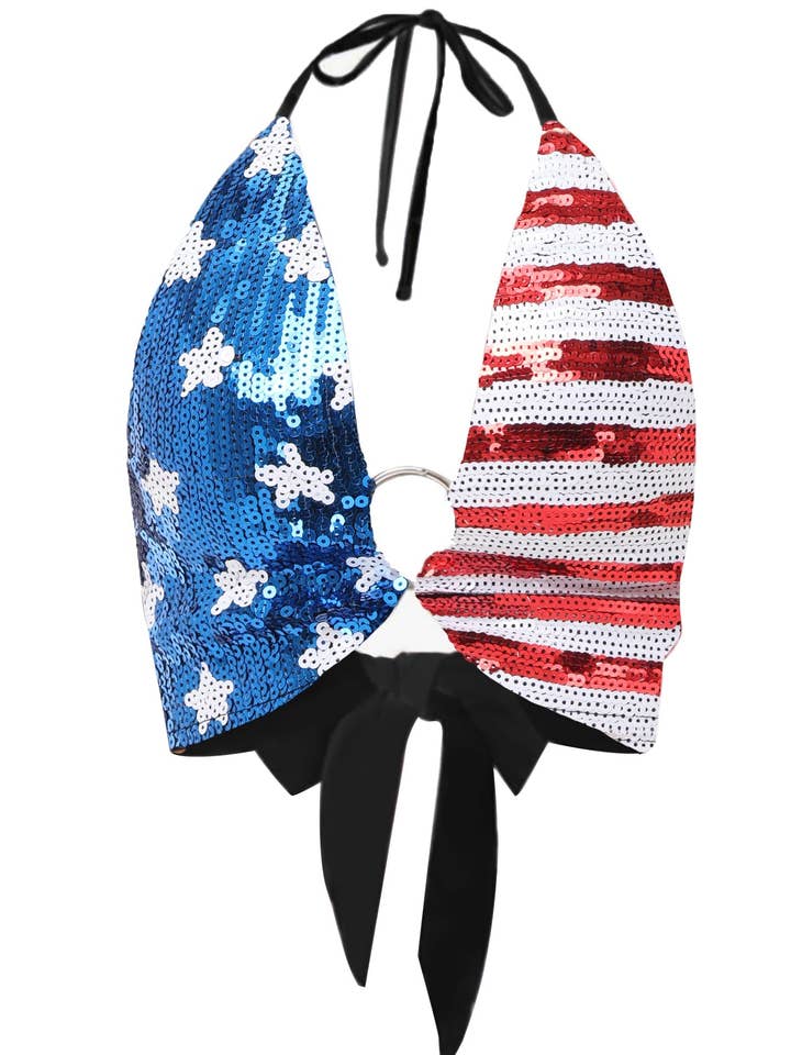 American Flag Sequin Shirt Women 4th of July Patriotic Shirt for wholesale by Anna Kaci Wholesale