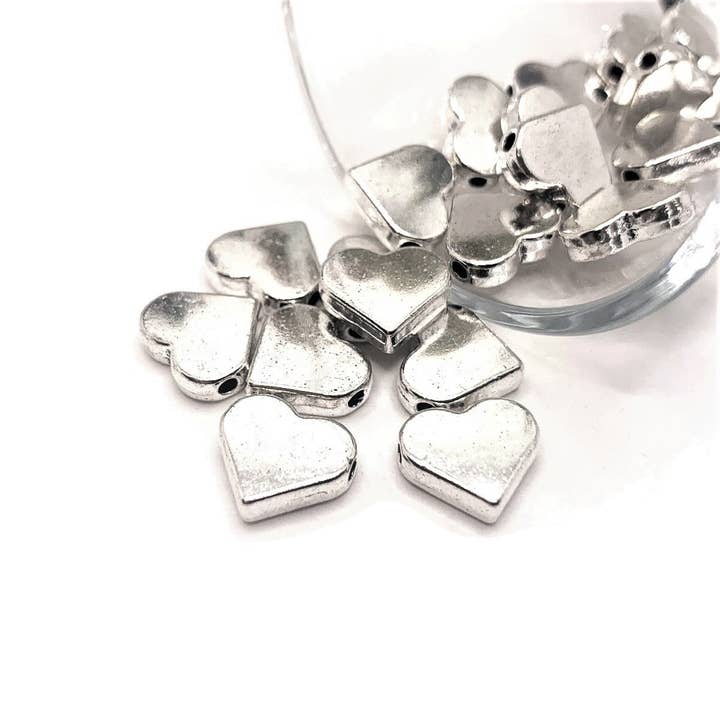Antique Silver Heart Spacer Beads, 12x11mm for wholesale by Guerrilla Charm