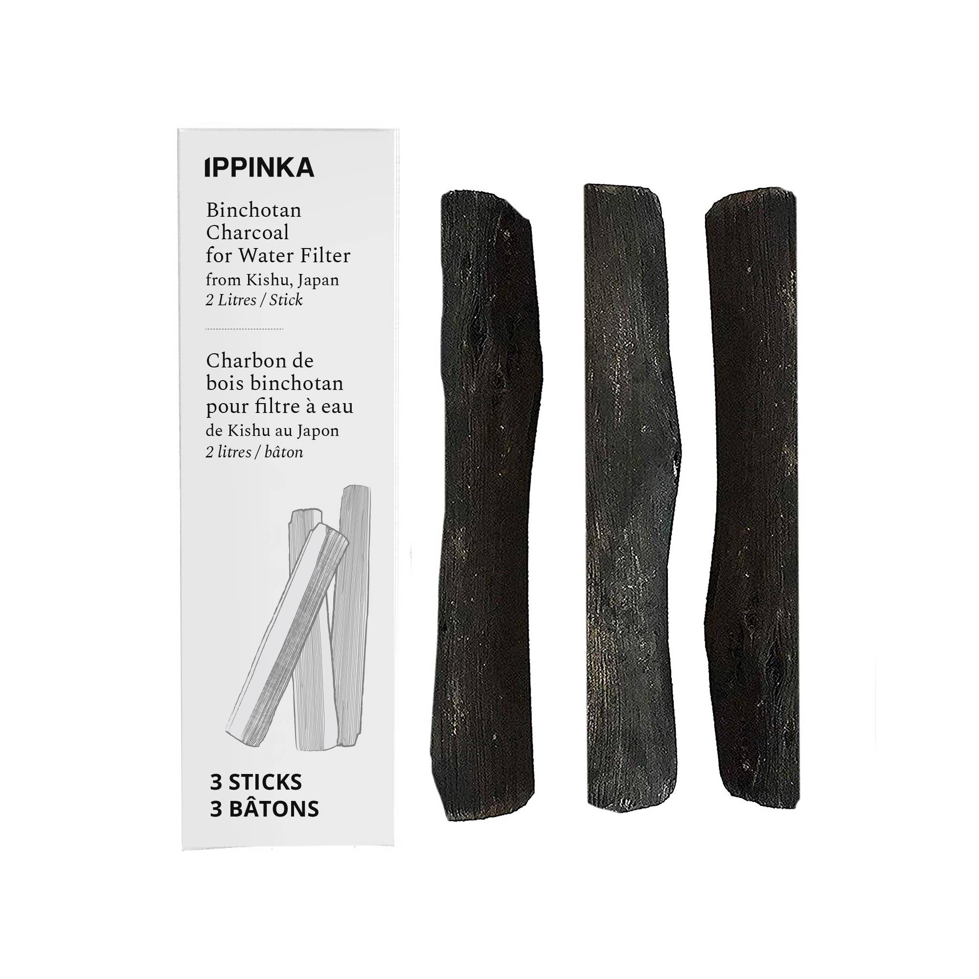 IPPINKA Made in Japan - Wholesale Water Filter - Binchotan Charcoal Water Filter - 67oz  (2L) x 3 Sticks1
