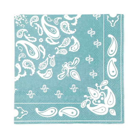 Dusty Turquoise Bandana Cocktail Napkins (Set of 20) for wholesale by Party West