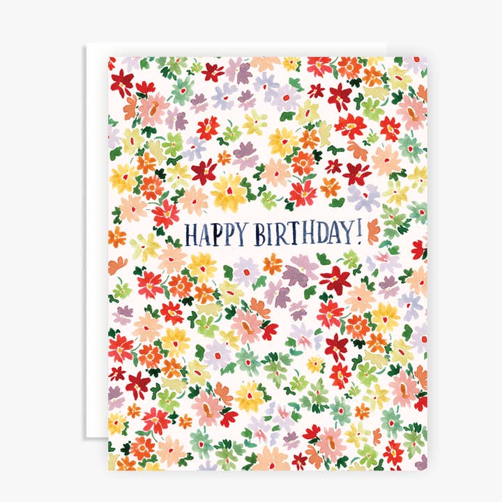 Biglietto di compleanno floreale colorato ad acquerello per la vendita all'ingrosso da parte di The Scribblist