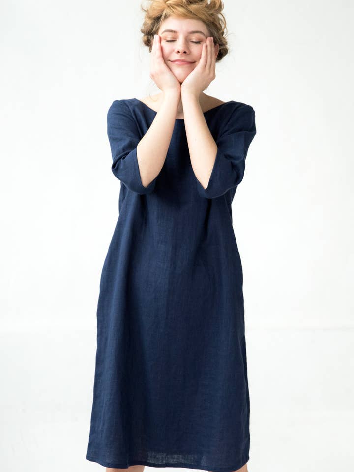 Minimalist Linen Dress, Mid Century Modern, Handmade Linen for wholesale by LeMuse