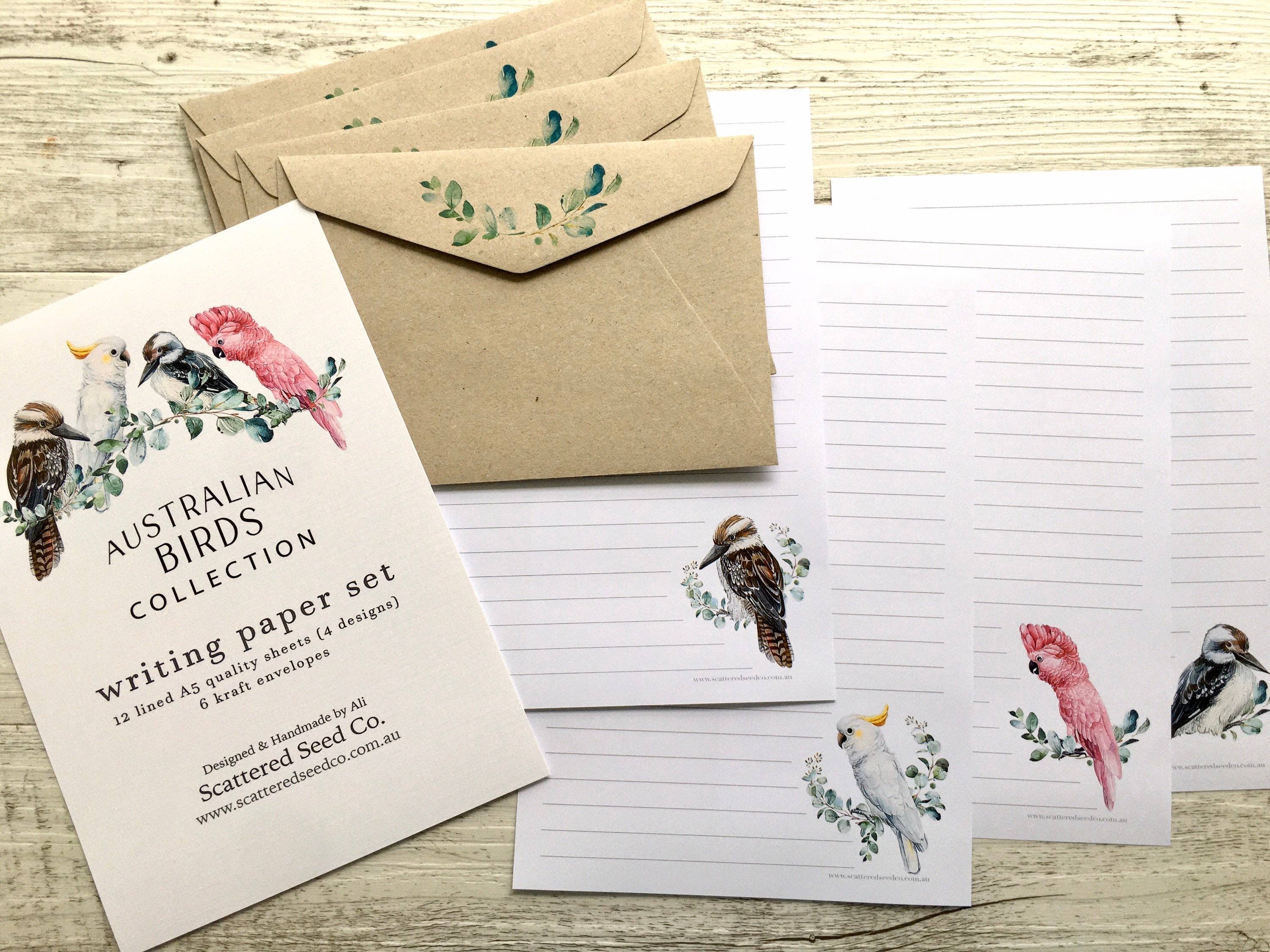 Scattered Seed Co - Wholesale Stationery/Notecard Set - AUSTRALIAN BIRDS Letter Writing Paper Set2