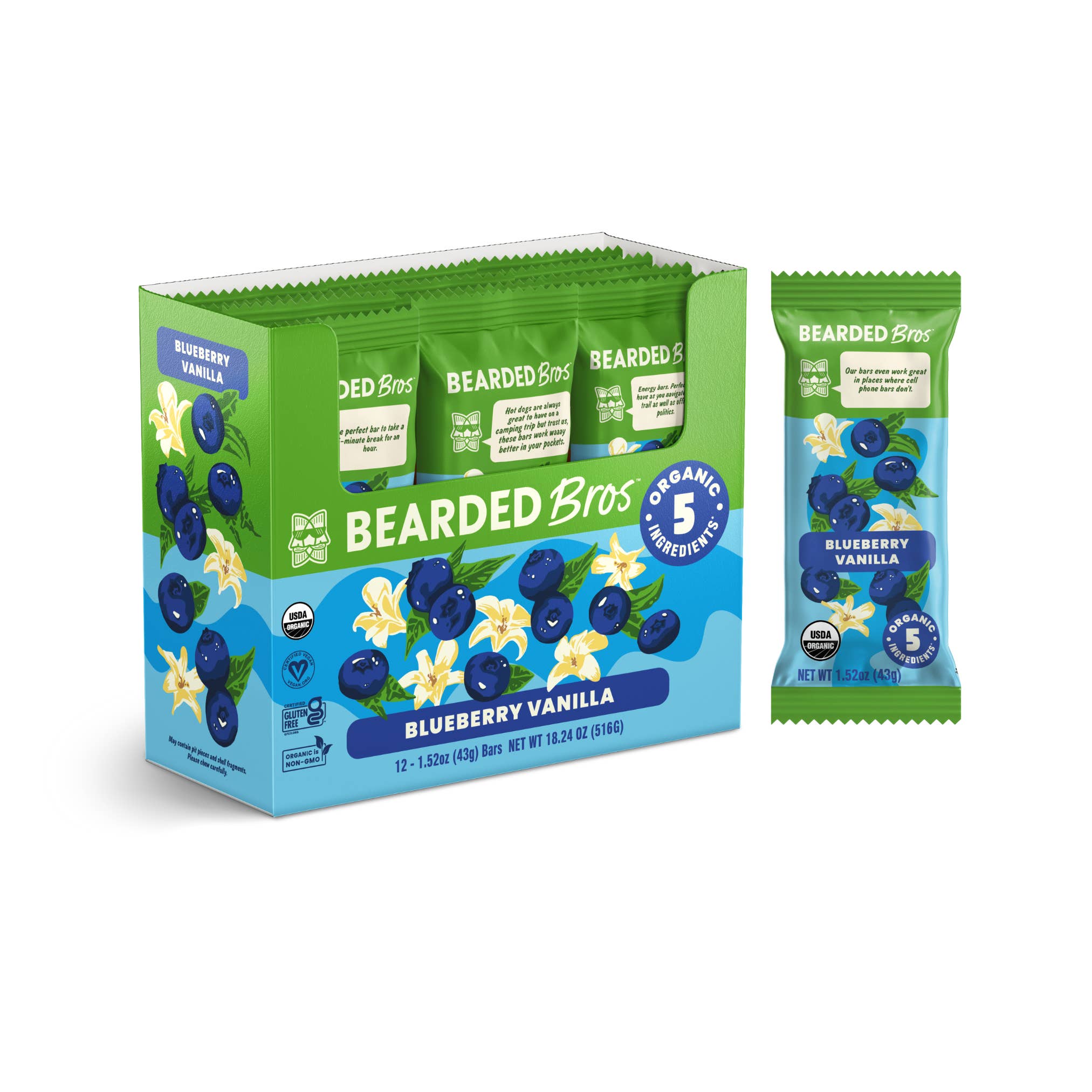 Bearded Brothers - Vente Barres de céréales - Myrtille et vanille (paquet de 12 barres)