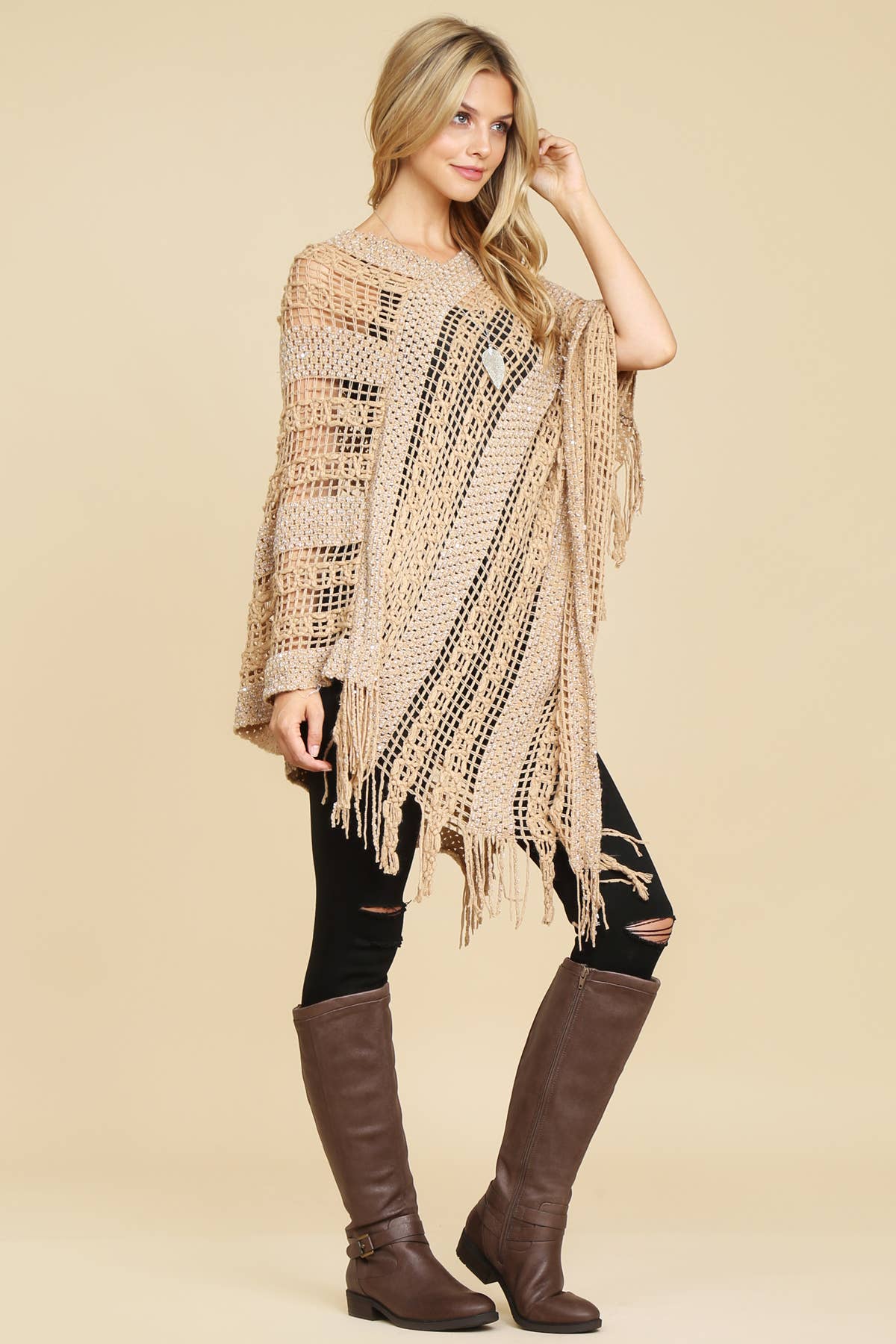 MYS Wholesale Inc - Wholesale Poncho - Women's - Crochet Native Pattern Breezy Poncho2